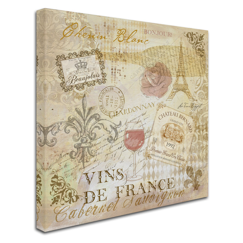 « french wine », reproduction d’impression sur toile tendue, H 35 po x l 35 po