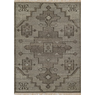 Elick Geometric Handwoven Wool/Cotton Black/Gray Area Rug