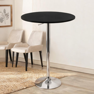 Table de bar réglable ronde en bois massif noir mat, 2 places assises, style piédestal contemporain