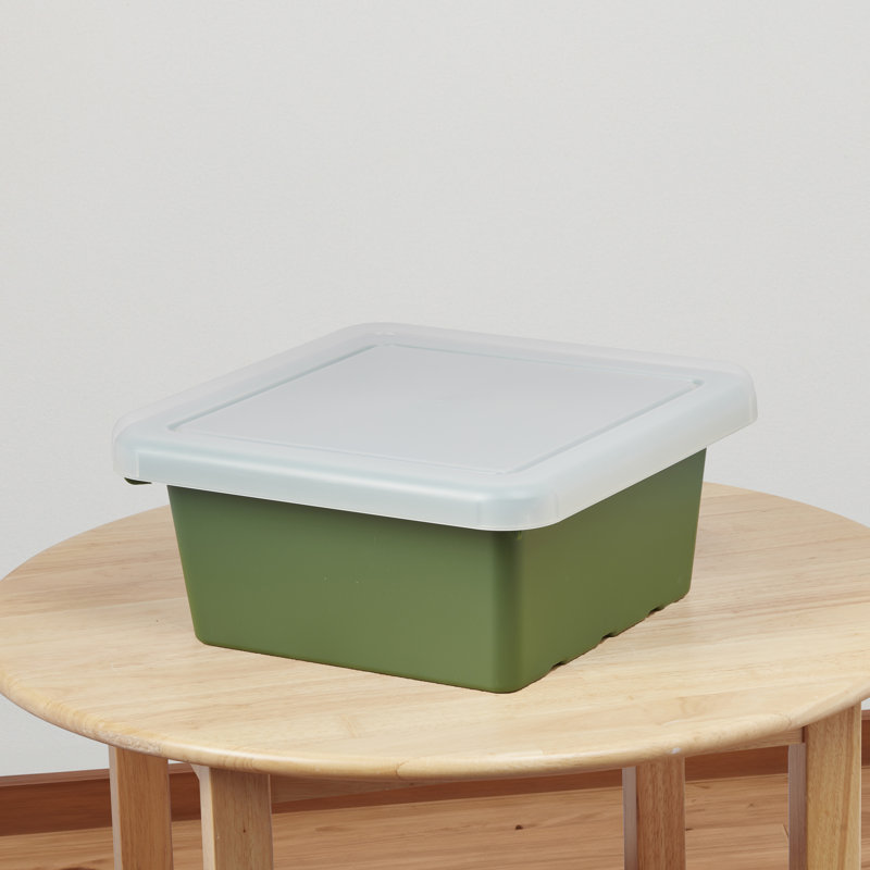 ECR4Kids Stackable Square Bins with Non-Snap Lids, Multipurpose Organization, 4-Pack, Hunter Green