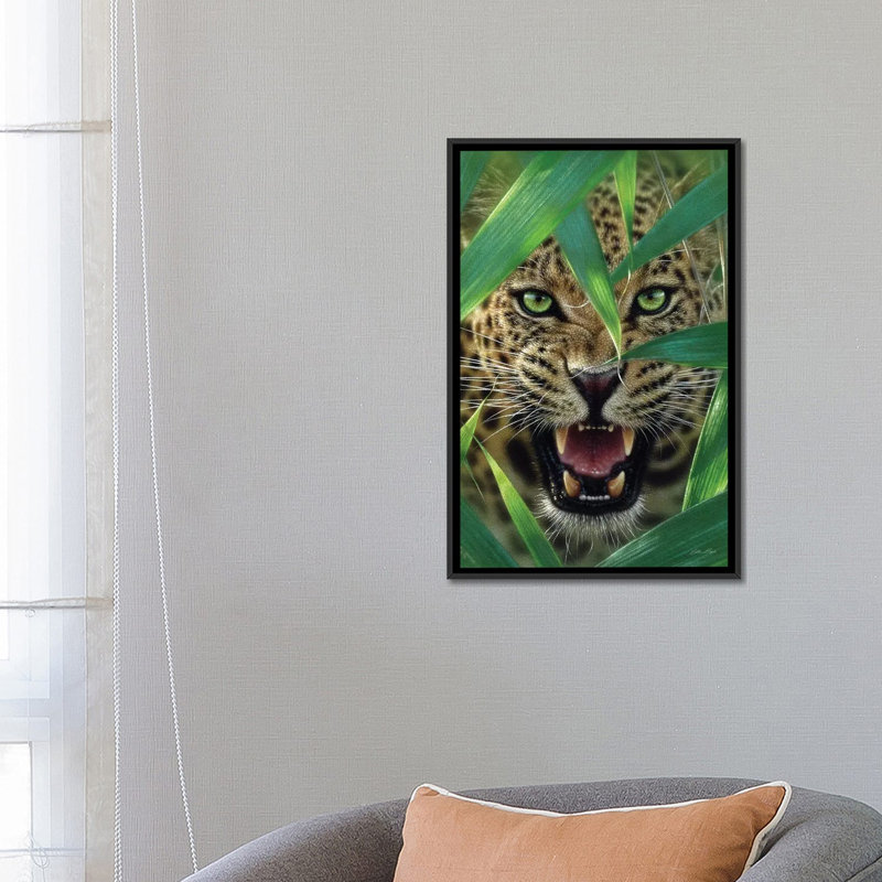 Jaguar ambush, vertical, H 26 po x l 18 po x P 1,5 po, Toile avec cadre noir, Pas de tapis