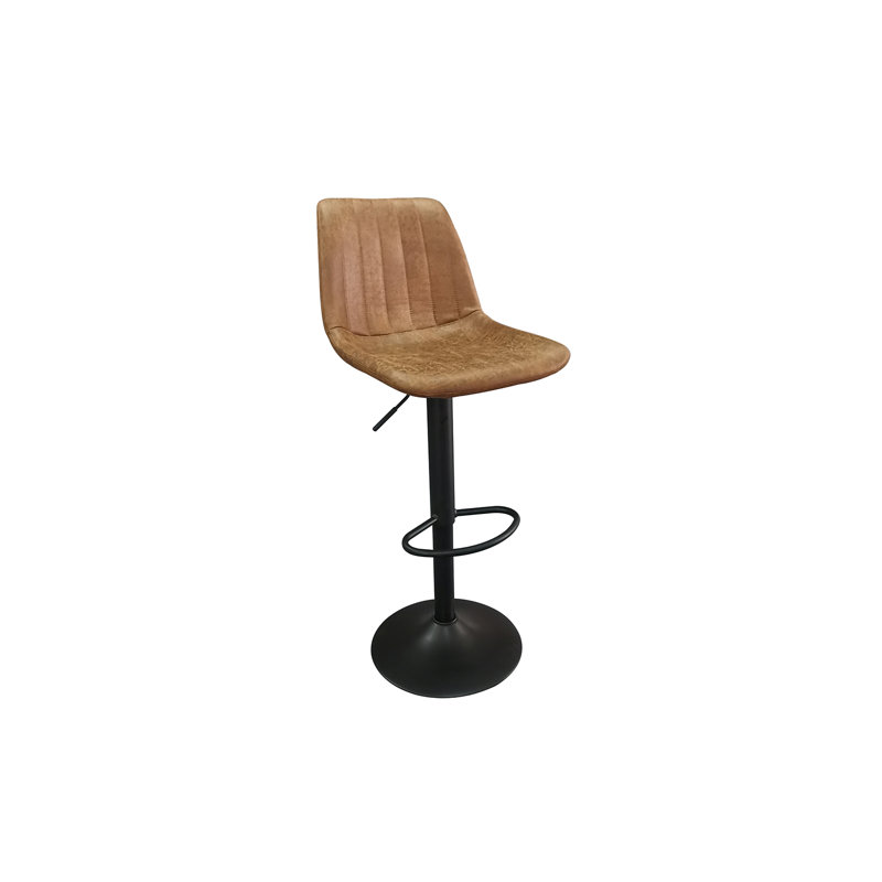 Swivel Upholstered and Faux Leather Adjustable Height Bar Stool with Steel Frame, Cognac