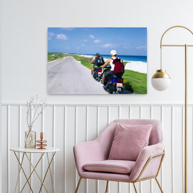 Rear View Of Two Men Riding On Motor Scooters Isla Mujeres Mexico by Jerry Driendl Photography - Print