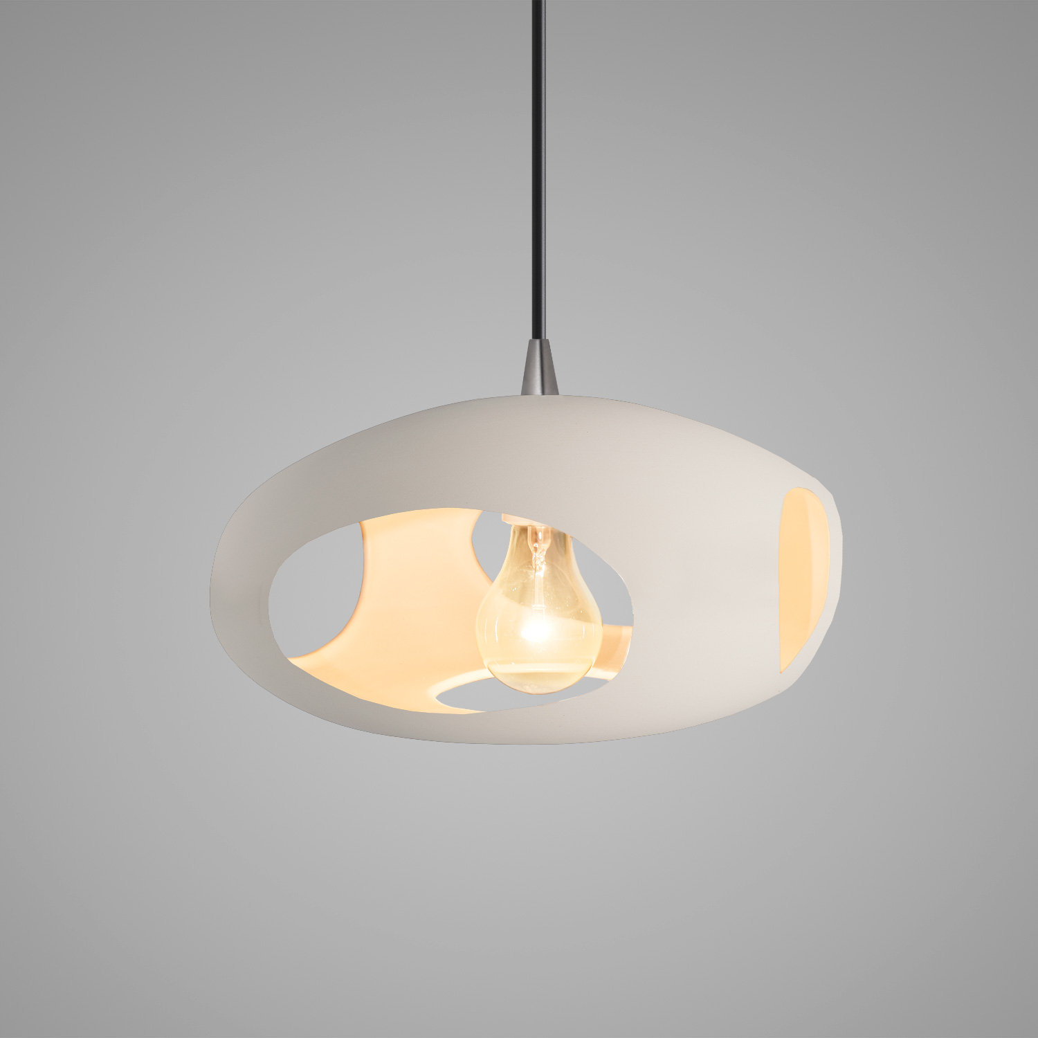Logan Single Light Ceramic Dimmable Pendant, Brushed Nickel, Bisque
