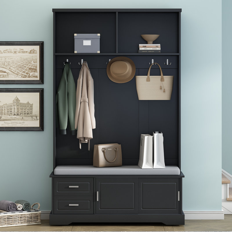 Arbre d'entrée de 47 po de largeur avec banc et rangement pour chaussures, rangement pour chaussures, armoire à chaussures d'entrée, armoire à chaussures moderne, étagère à chaussures en bois