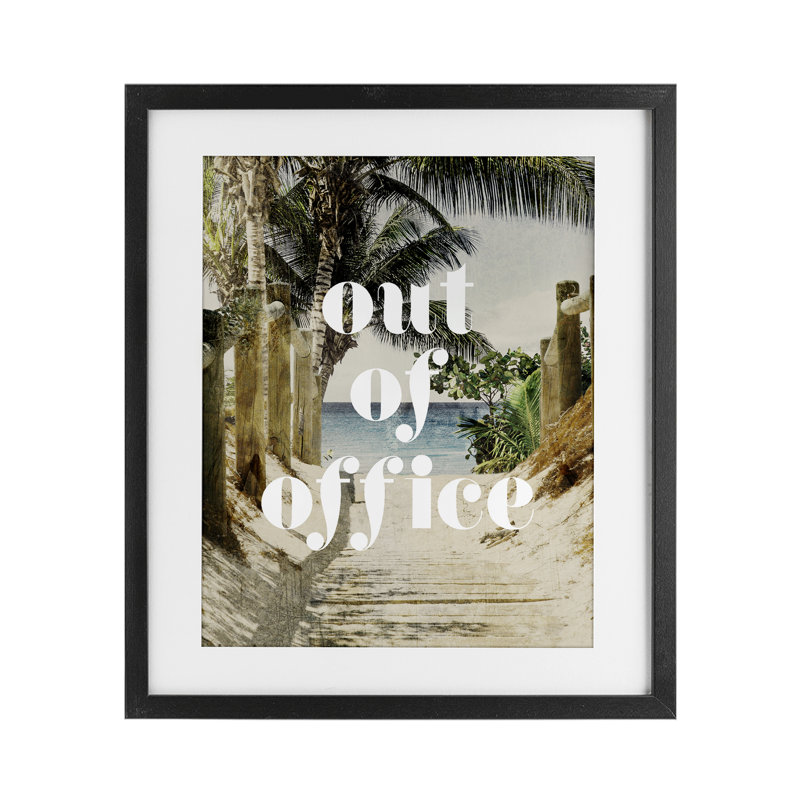 «Out of Office Beach Path», reproduction encadrée sous verre, design par Lil 'Rue, H 16 po x l 13 po, Noir
