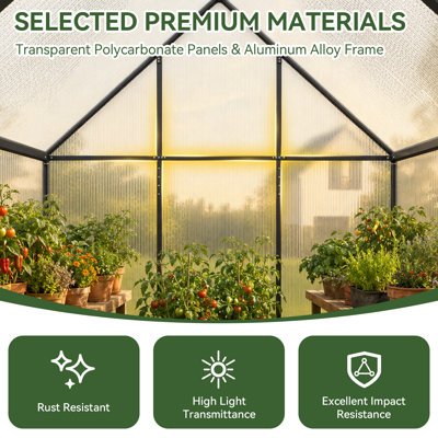 6' x 10' Polycarbonate Greenhouse, Walk-in Green House with Adjustable Roof Window and Aluminum Frame for Outdoor Garden, Black