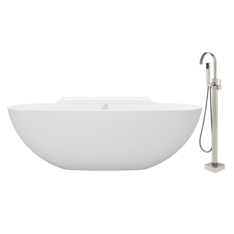71'' x 35'' Freestanding Soaking Solid Surface Bathtub with Faucet