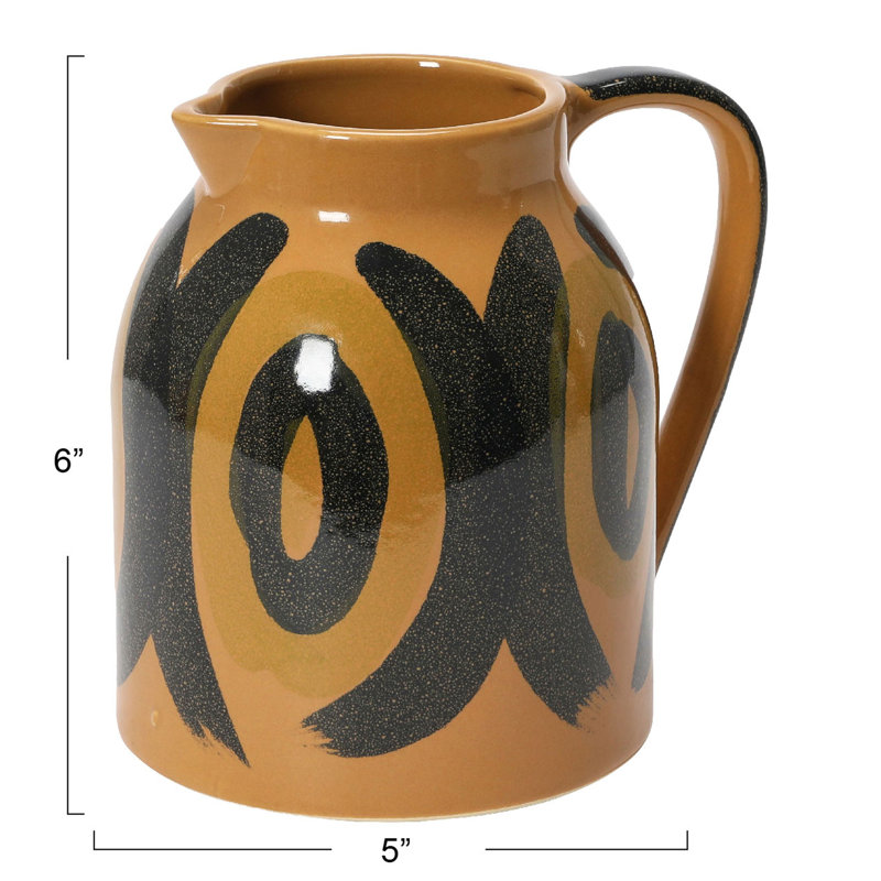 Decorative Hand Painted Stoneware Pitcher