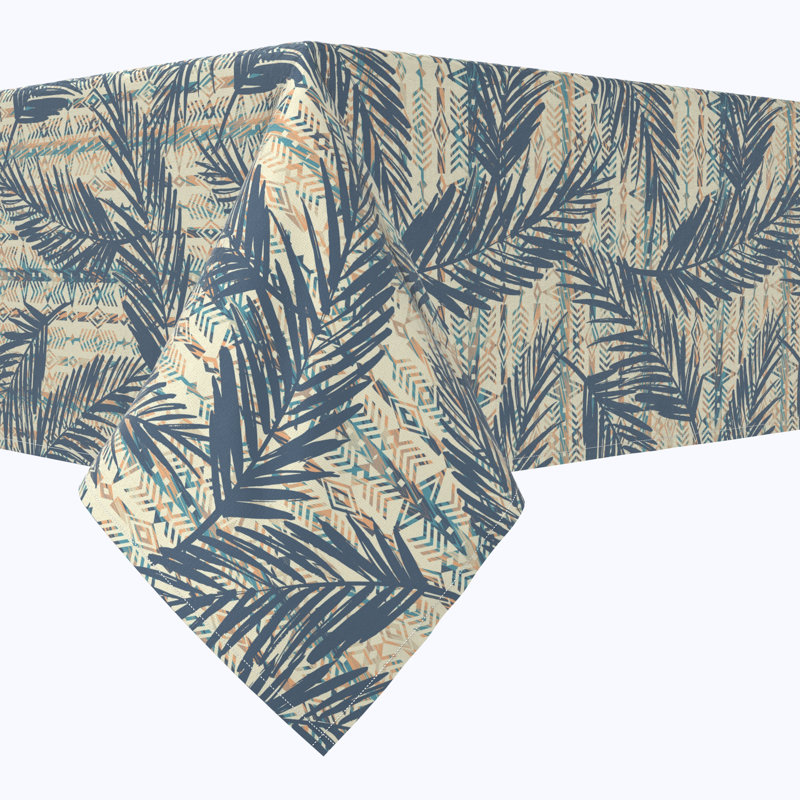 Rectangular Tablecloth, 100% Cotton, 52X104", Palm Leaves & Tribal Patterns, 84" L x 52" W