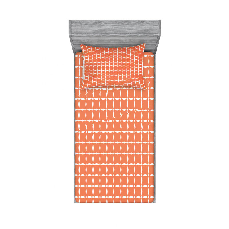 Microfiber Gingham Sheet Set, Twin XL Sheet Set with Fitted Sheet, Continuous Wavy with Elliptic