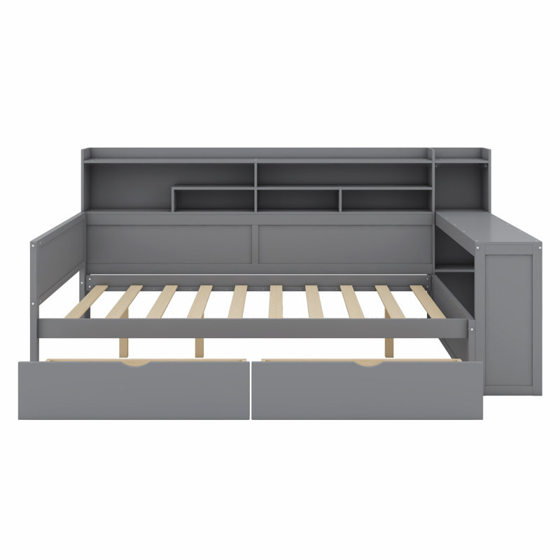 Avec tablettes de rangement, lit multifonctionnel avec tiroirs de rangement et bureau d'étude