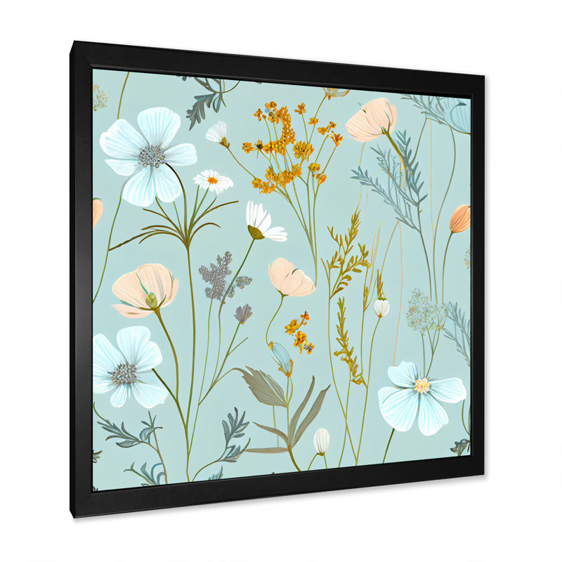 «Blossoming Pastel Wildflowers on Light Blue II», reproduction sur toile, L 16 po x H 16 po