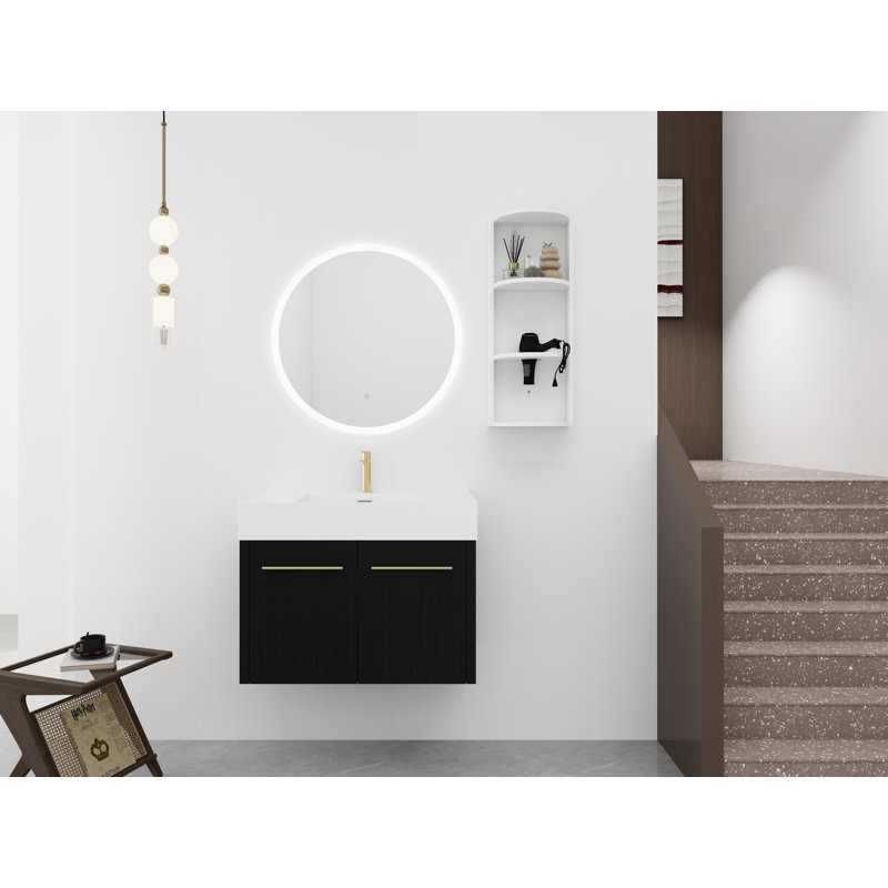 Meuble-lavabo mural avec lavabo et support de rangement, bassin en résine à bords épais, H 22,4 po x l 29,5 po x P 18,1 po