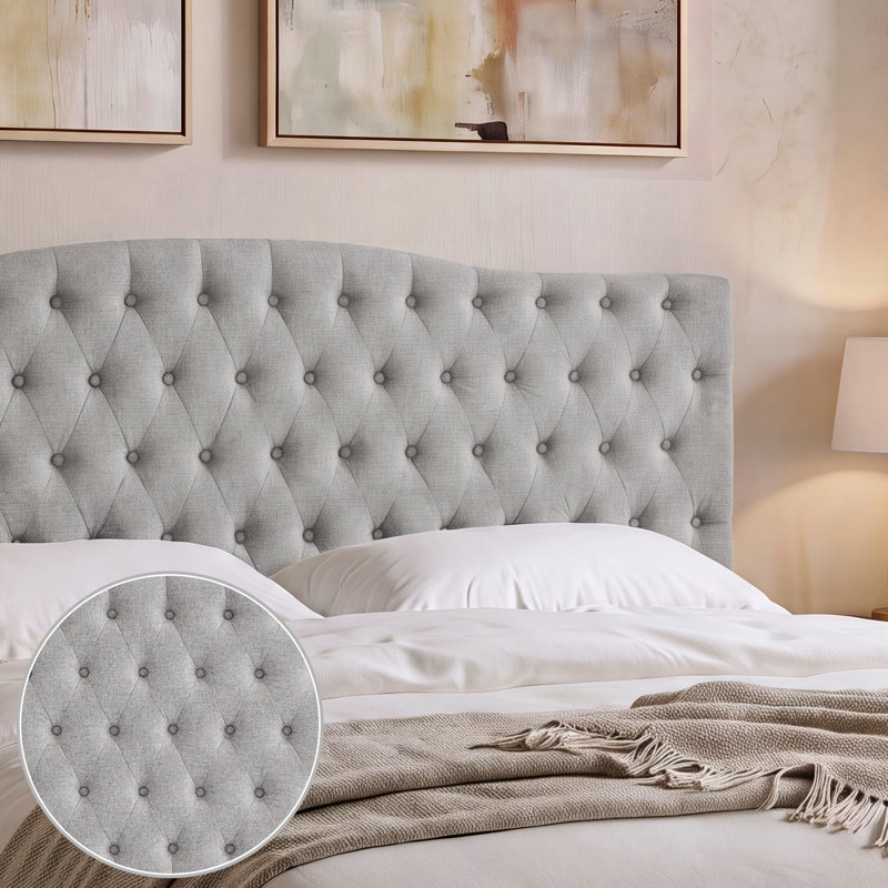Aveigha Arched Upholstered Headboard, King, Gray Linen
