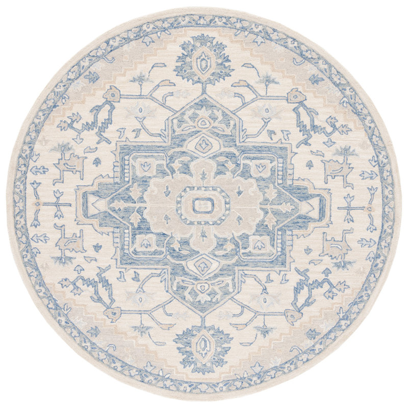 Lauren Ralph Lauren Hand Tufted Wool/Cotton Oriental Rug in Ivory/Blue, Round 7'