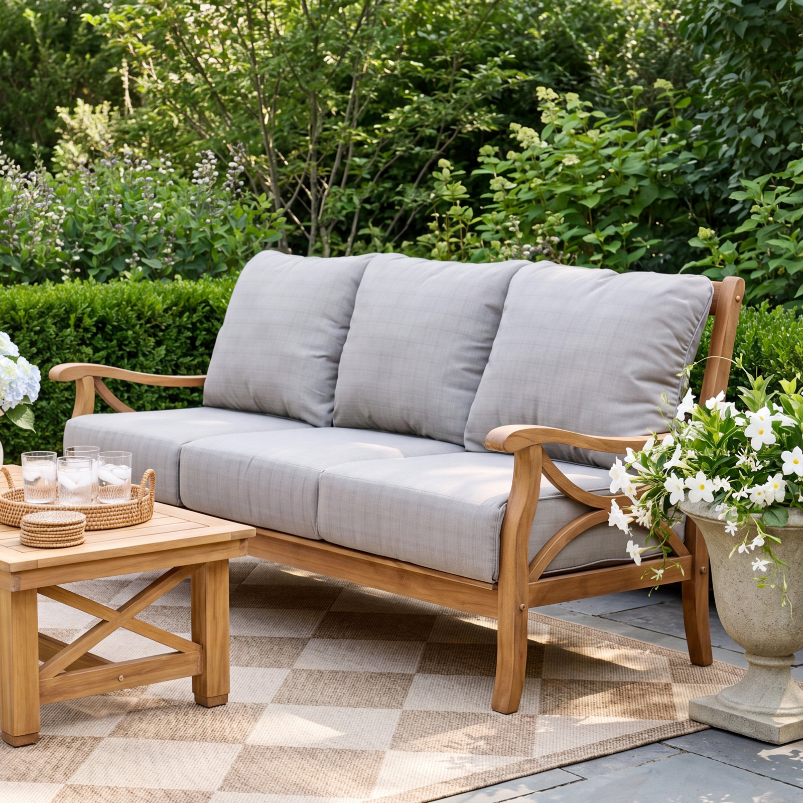 Brunswick 76" Teak Patio Sofa, Beige, Natural