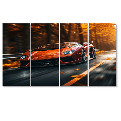 Lamborghini Diablo Highway Orange - Car Exotic Wall Art For Living Room 4 Piece