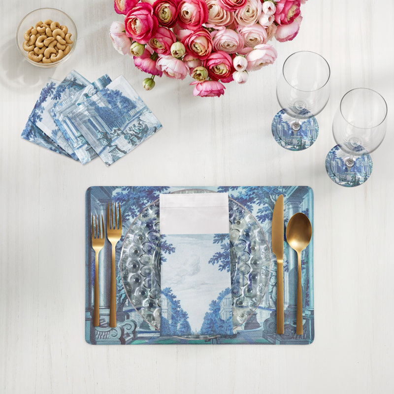 Dimanche A Paris Cotton Sateen Cocktail Napkins, Cerulean