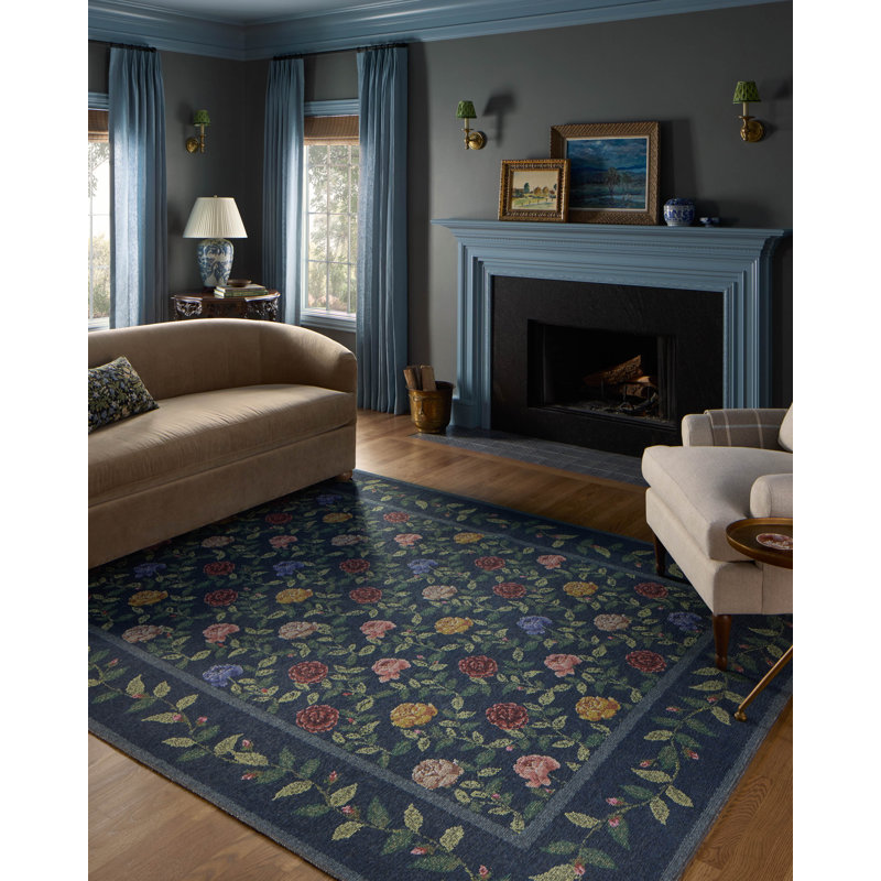Rifle Paper Co. x Loloi Wildwood Green Area Rug, Rectangle 8'4" x 11'6", Green