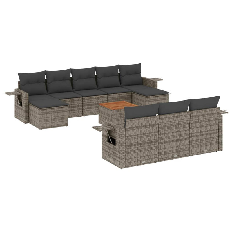  Ensemble de canapé de jardin modulaire en rotin gris 11 pièces