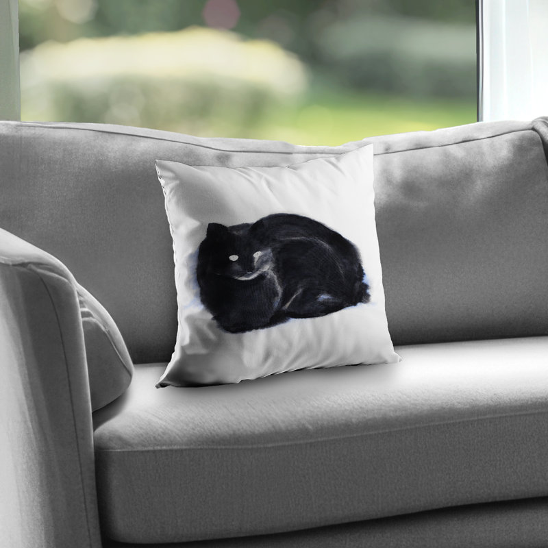 Abstract Watercolor Cat - Black – Throw Pillow Cover Only, Double-Sided Print, Insert Not Included