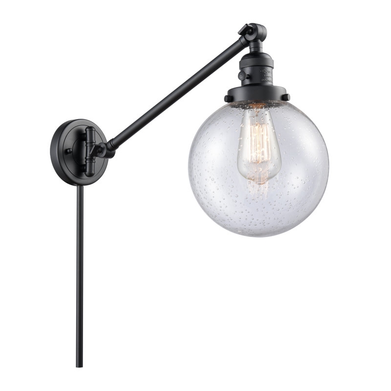 Lampe murale avec bras pivotant 1 lumière Zarmayr, Boîtier blanc mat, Incandescent, Noir mat
