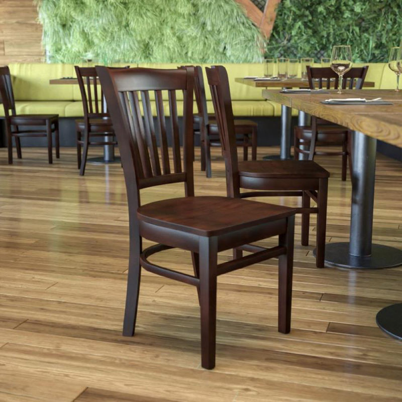 Chaise de restaurant Orlison, Vinyle bourgogne, Acajou