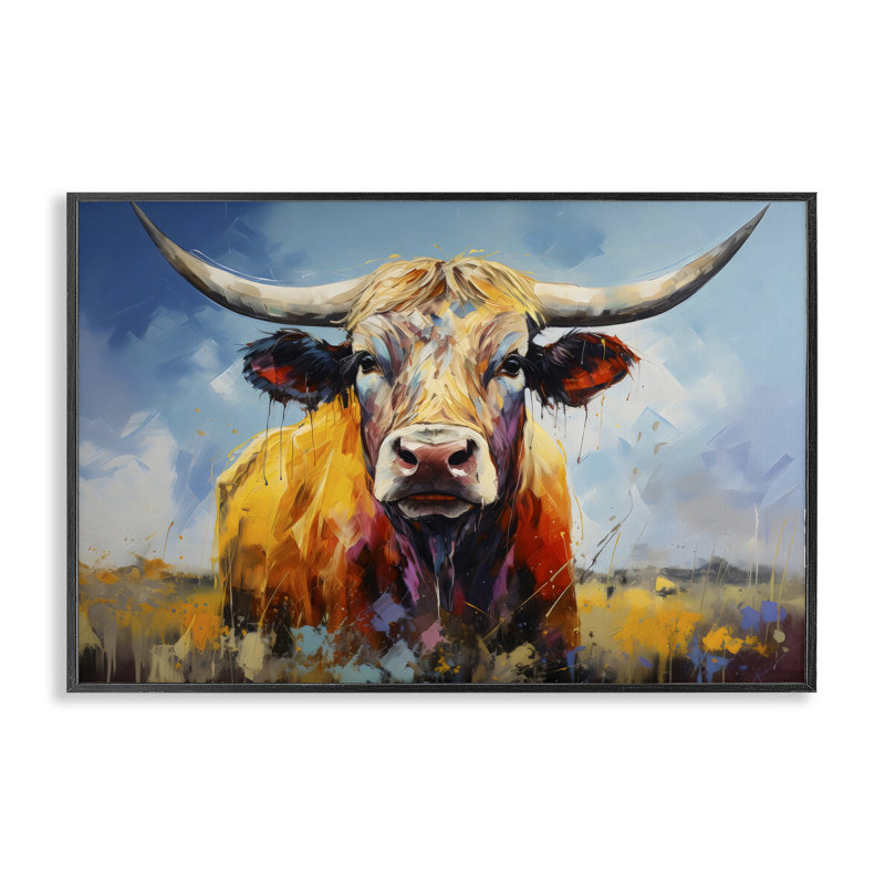 Estampe numérique Moody Longhorn, design par LSR Creative Studio, Giclée encadrée noir minuit, H 20 po x l 30 po
