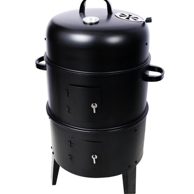 Outdoor 16 Inch Charcoal Smoker - Portable Grill For Garden. 31: Smoker, Grill, Fire Pit. Spacious Cooking Area With Thermometer. Non-Slip Grip. Steel Backyard. Cook Grates. Easy Assembly. Black