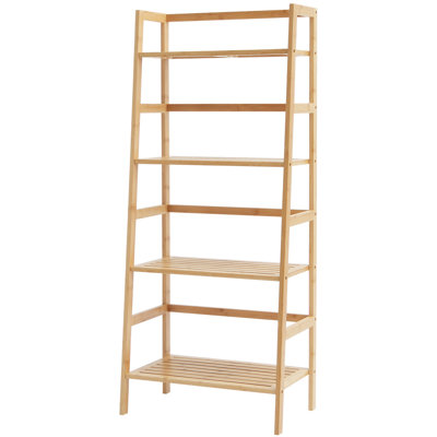 Étagère échelle en bambou à 4 niveaux, étagère en rotin, bibliothèque ouverte trapézoïdale, support de rangement pour présentoir, support pour plante à fleurs autoportante, étagère échelle idéale pour la salle de bain, la chambre à coucher, le bureau, le bureau, naturel