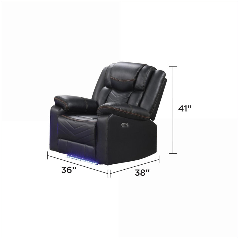  Fauteuil inclinable électrique DEL moderne avec structure en bois et métal, similicuir noir classique