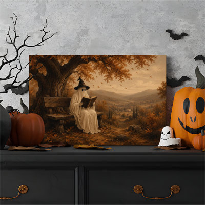 Tableau sur toile encadré (1 pièce), représentant un fantôme lisant un livre pour Halloween. Parfait pour décorer le salon, la chambre, le bureau, la salle de bain, le dortoir ou toute autre pièce de la maison. Prêt à accrocher.