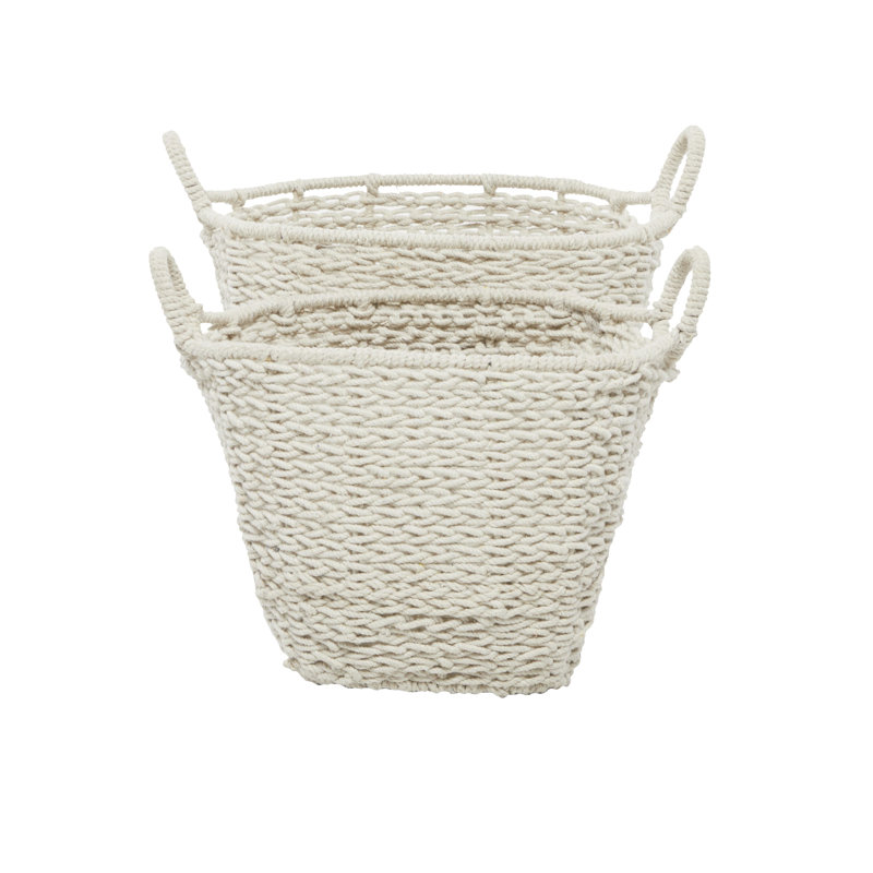 Cotton Fabric Handmade Decorative and Functional Storage Basket with Handles