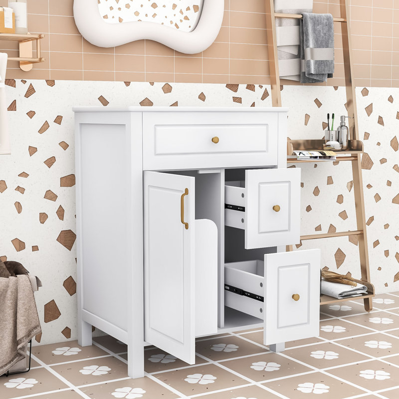 Meuble-lavabo contemporain en bois avec lavabo en céramique de qualité supérieure, porte à fermeture en douceur et grand espace de rangement