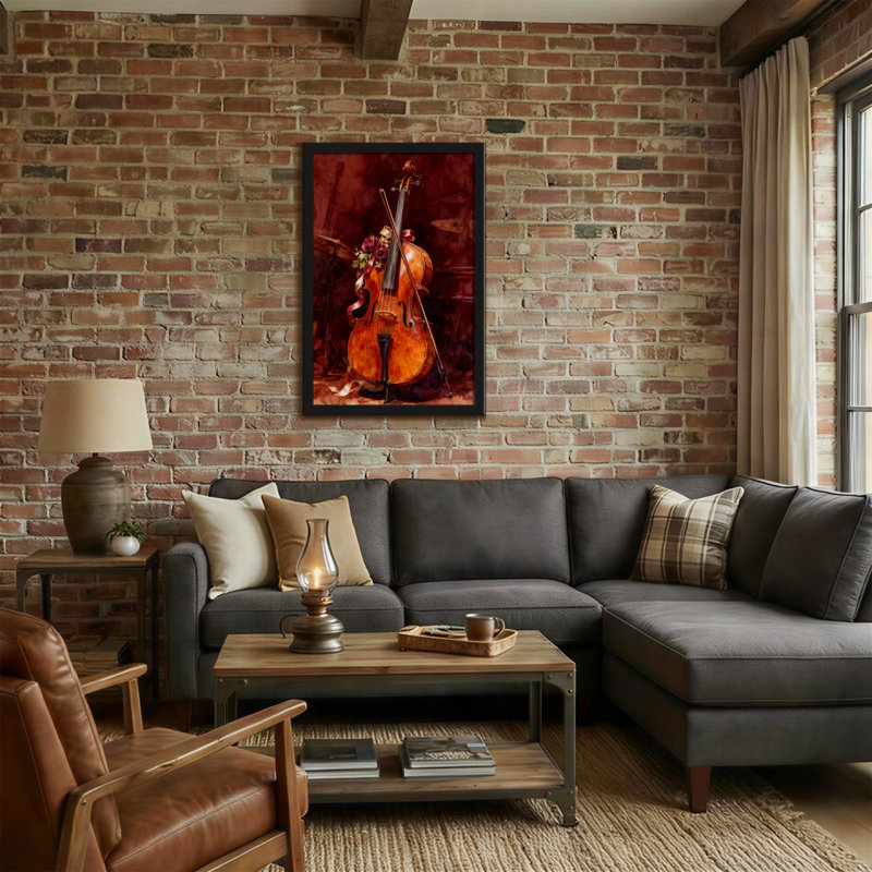 «Christmas Cello» avec fleurs et ruban, reproduction d'art, H 24 po x l 16 po