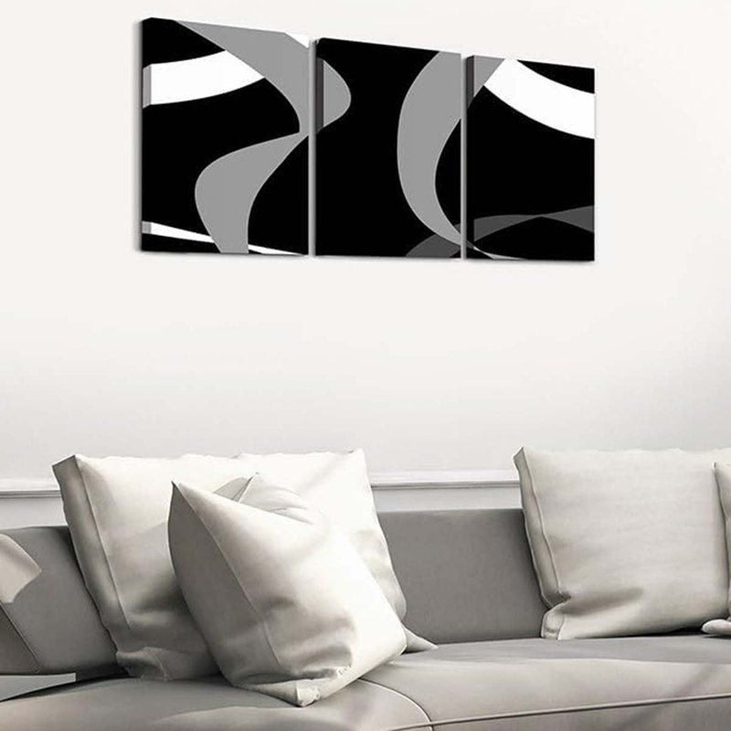 3 Piece Wrapped Canvas Wall Art, Grey