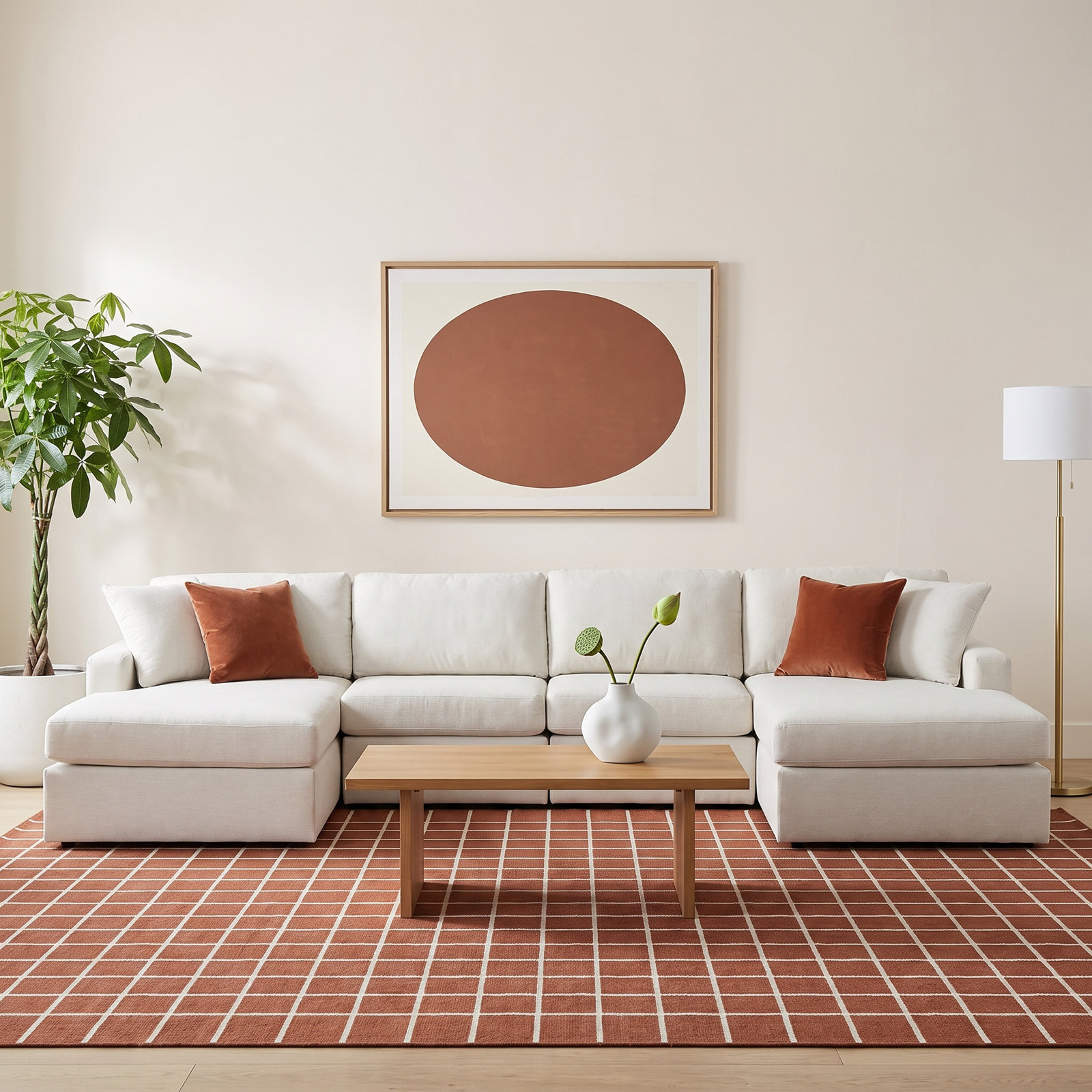 Modular Sectional, Beige Polyester