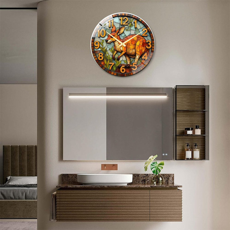 Horloge murale colorée en verre coloré avec art kangourou - horloge murale moderne 24 po