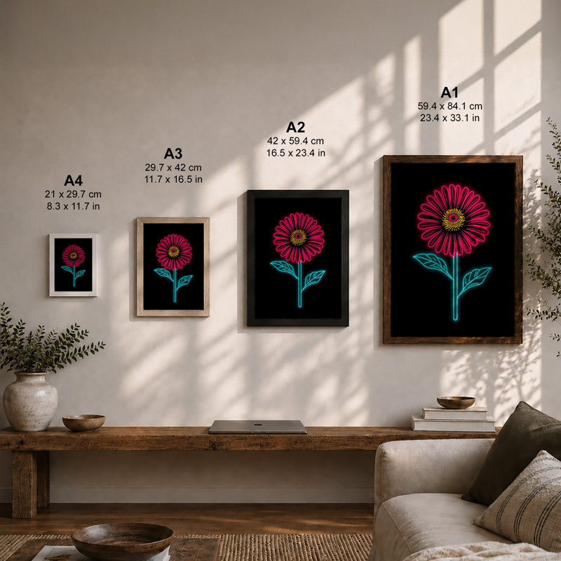 Neon Bloom Botanical - Framed Print, Walnut, A1 - 84.1 x 59.4 cm