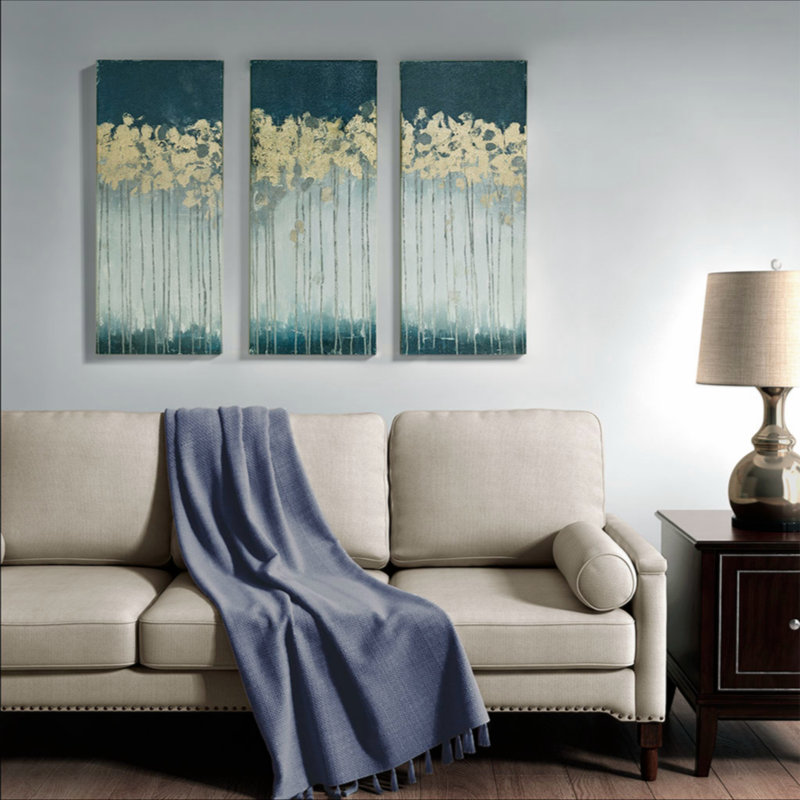 Midnight Forest Gold Foil 3-Piece Canvas Art Set