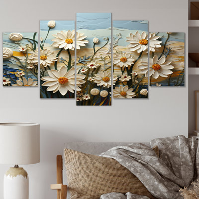 «Daisies Daisy Delight II» sur toile, reproduction de 5 pièces