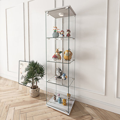 Armoire décorative, vitrine moderne en verre avec lumières DEL, bibliothèque en verre trempé à 1 porte