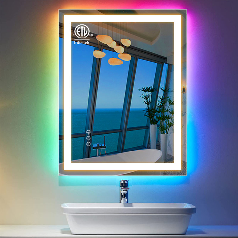 Miroir de salle de bain / meuble-lavabo en verre trempé rétro-éclairé et certifié anti-buée à DEL certifié UL - Basics by Wayfair ™