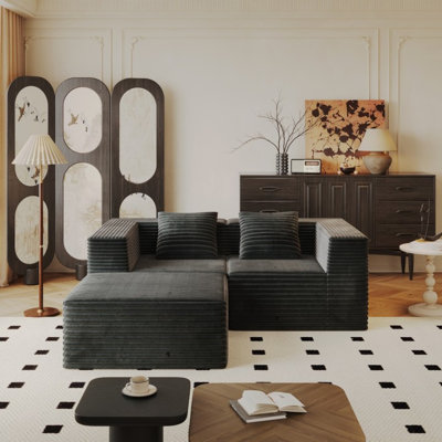 Canapé modulaire modulaire, canapé sans siège avec siège profond, mousse à mémoire de forme à haute densité, canapé à compression pour le salon, aucun assemblage requis, gris (siège 2 * et repose-pieds 1 *)