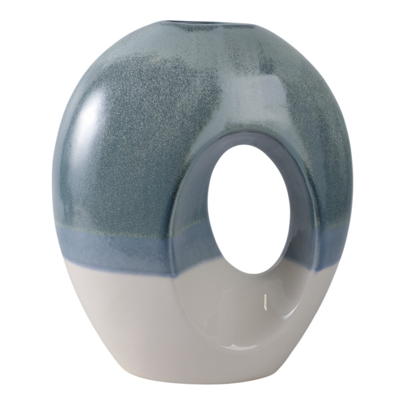 Earthenware Decorative Vase, Blue, 14" H x 12" W x 7" D