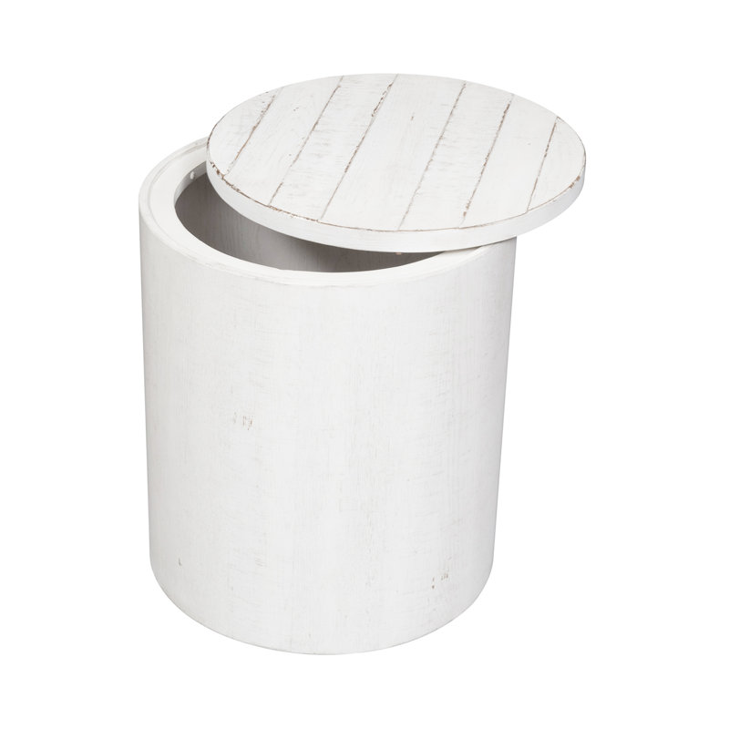 Table de bout Bettee Drum avec rangement - Blanc, Blanc