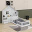 Lit maison avec fenêtre et tiroirs de chevet, lit plateforme avec tablettes, ensemble de prises et port USB-699306876