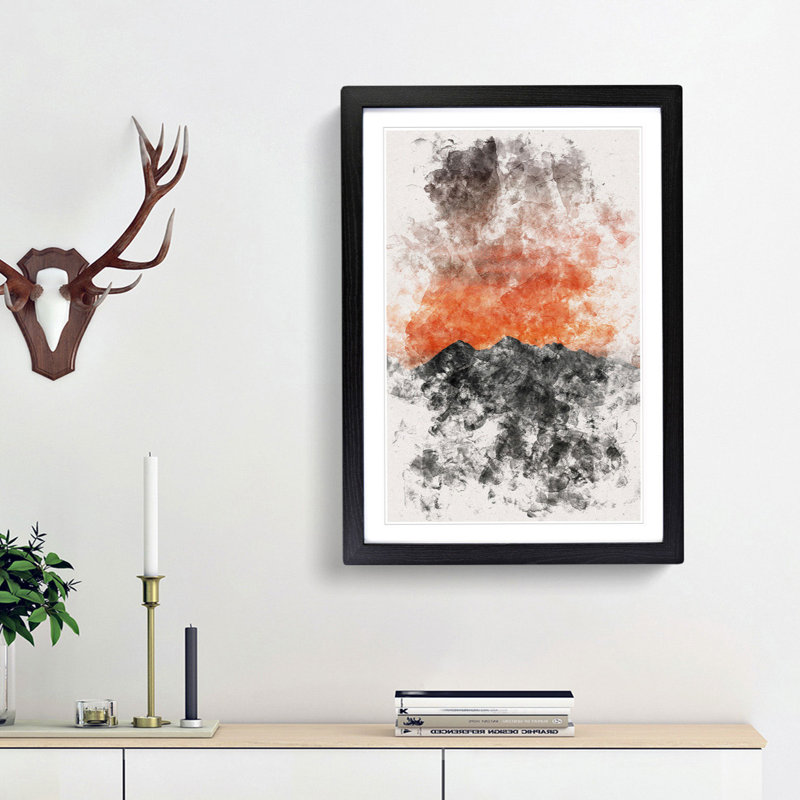 Orange Sky Above Mountains in Italy - Picture Frame Painting Print, Black Framed, 33cm H x 24cm W x 2cm D