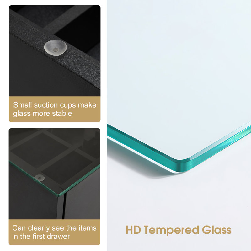 Armoire à tiroirs double face avec plateau en verre